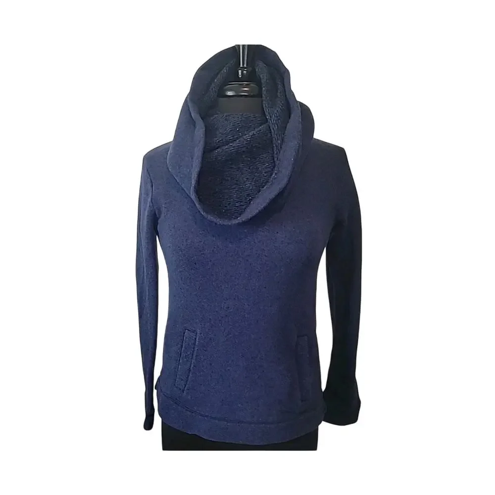 J.Crew Cowl Funnel Neck Sweater Womens Size XS Blue Wool Blend Pockets J Crew